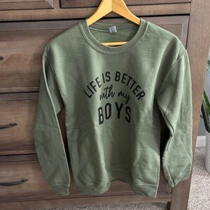 Gildan Green Crewneck Sweater - Life is Better with My Boys